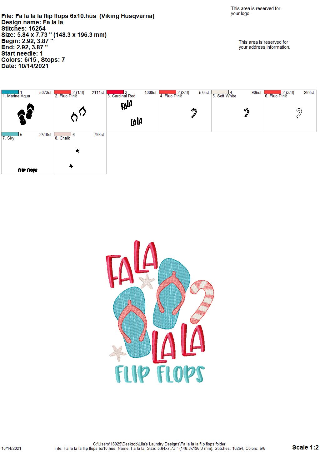 Fa La La La Flip Flops - 3 sizes- Digital Embroidery Design