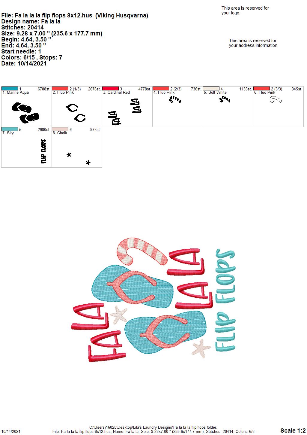 Fa La La La Flip Flops - 3 sizes- Digital Embroidery Design