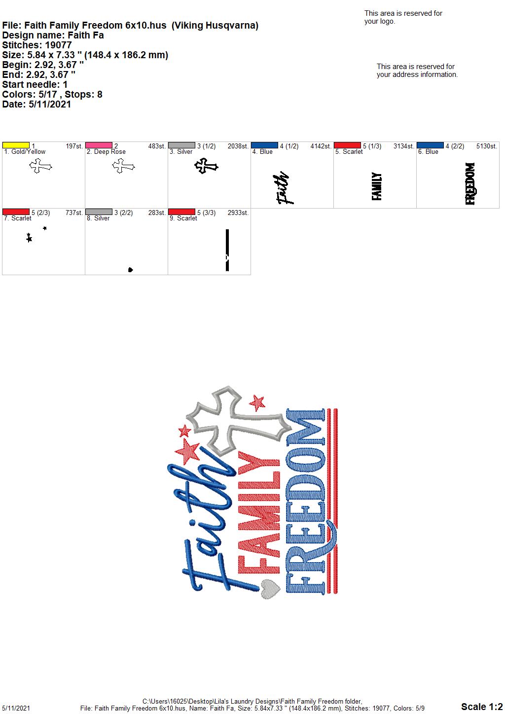 Faith Family Freedom - 4 sizes- Digital Embroidery Design