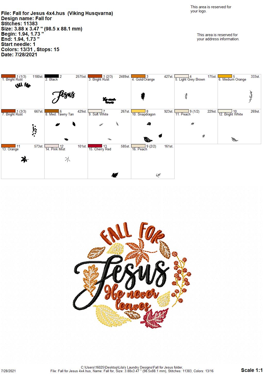 Fall for Jesus - 4 sizes- Digital Embroidery Design