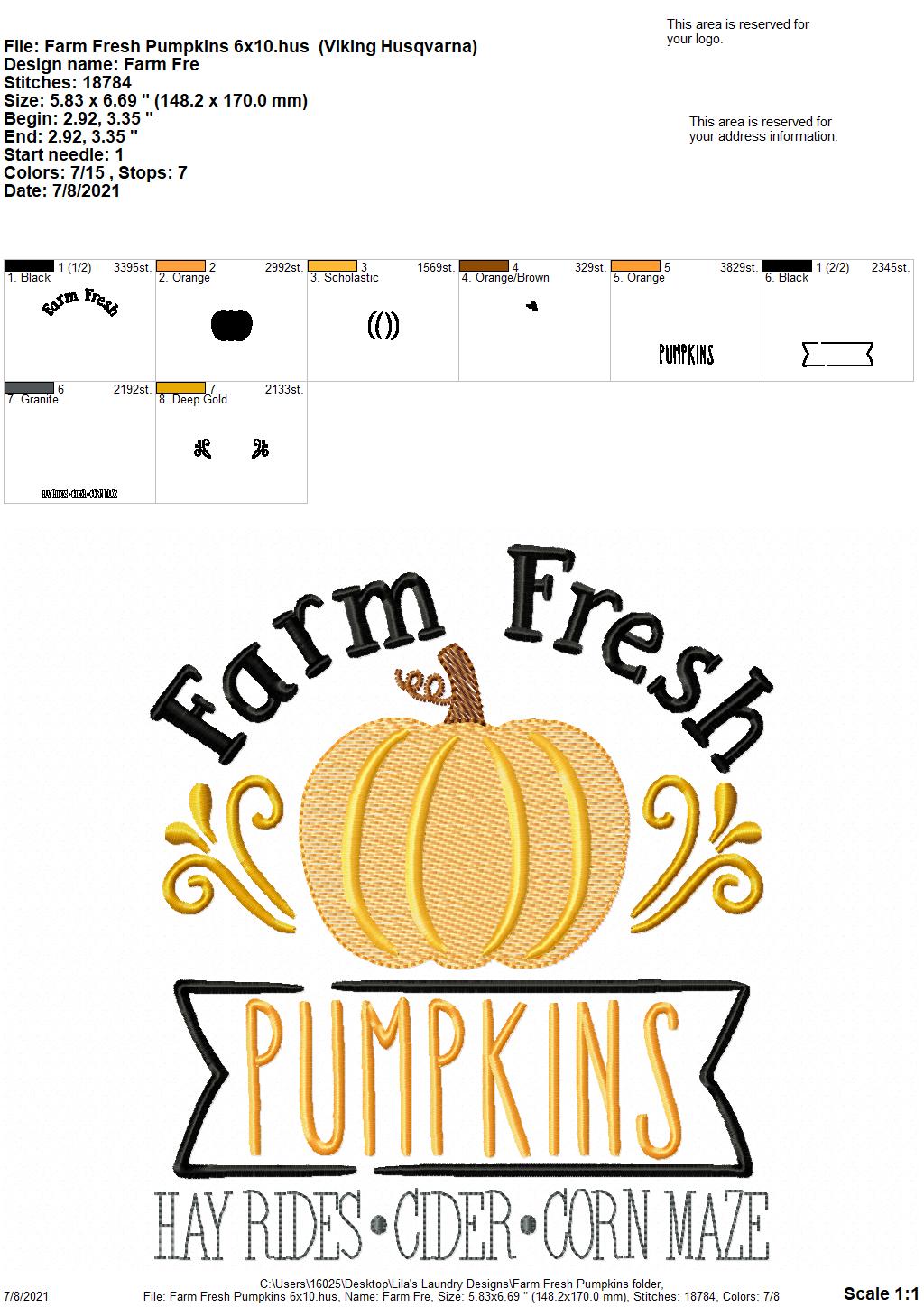 Farm Fresh Pumpkins - 3 sizes- Digital Embroidery Design