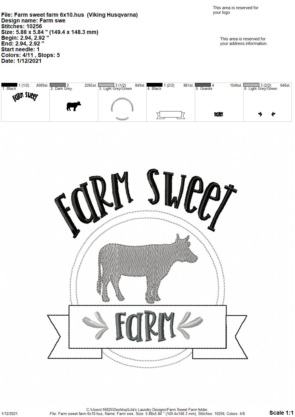 Farm Sweet Farm - 3 sizes- Digital Embroidery Design