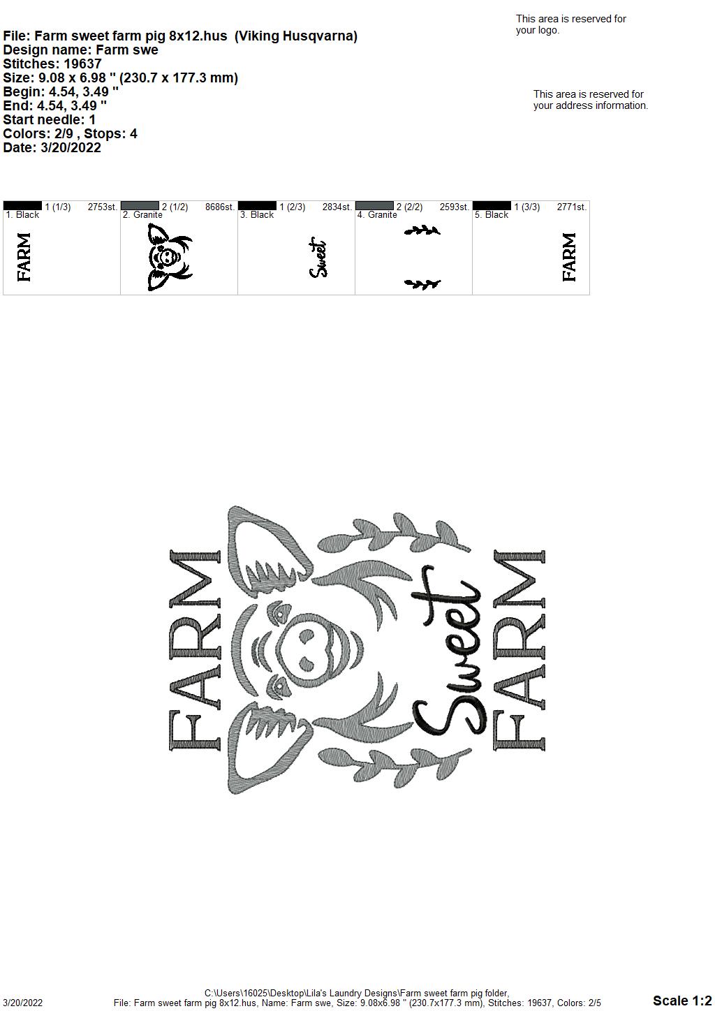 Farm Sweet Farm Pig - 3 sizes- Digital Embroidery Design