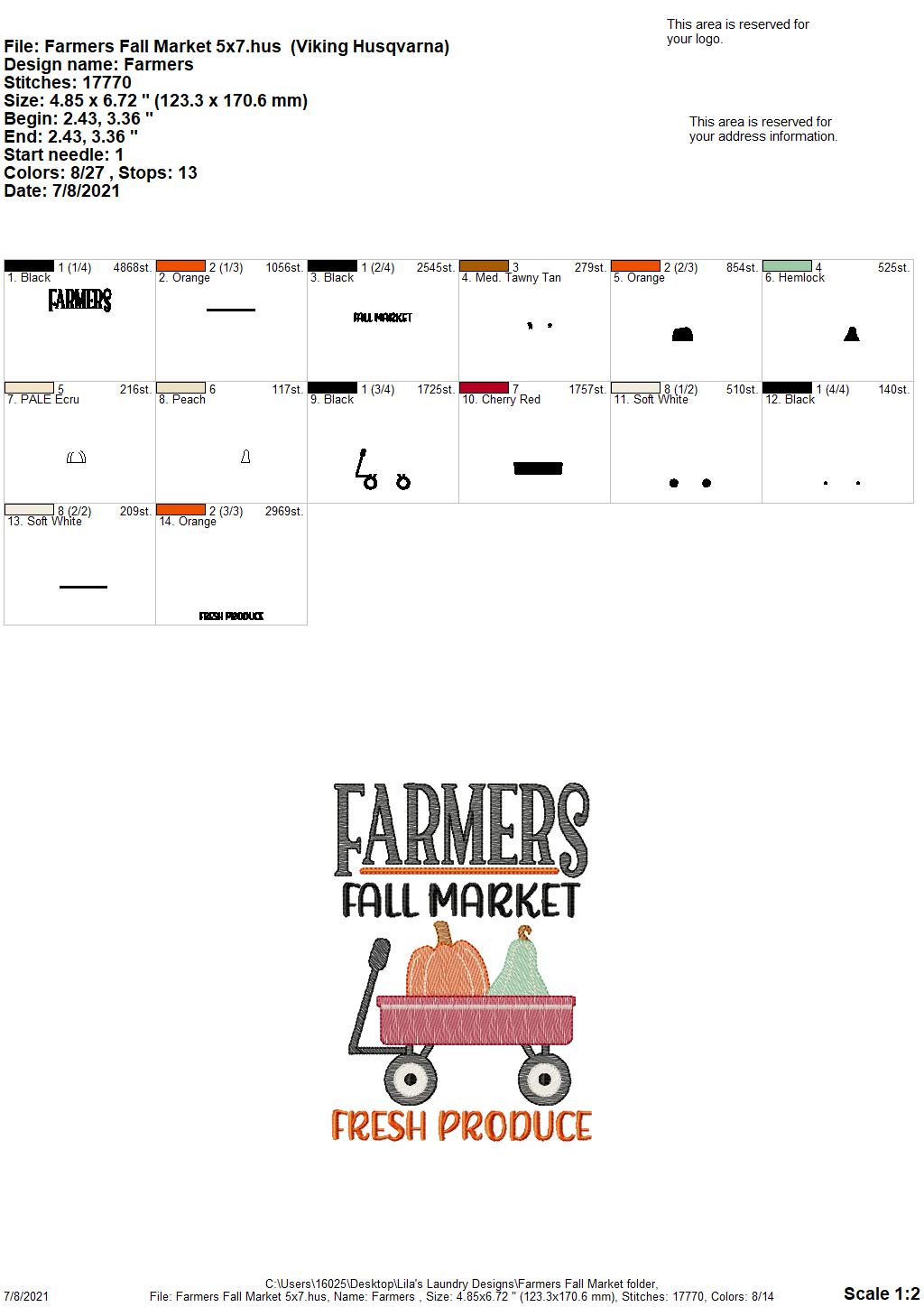 Farmers Fall Market - 3 sizes- Digital Embroidery Design