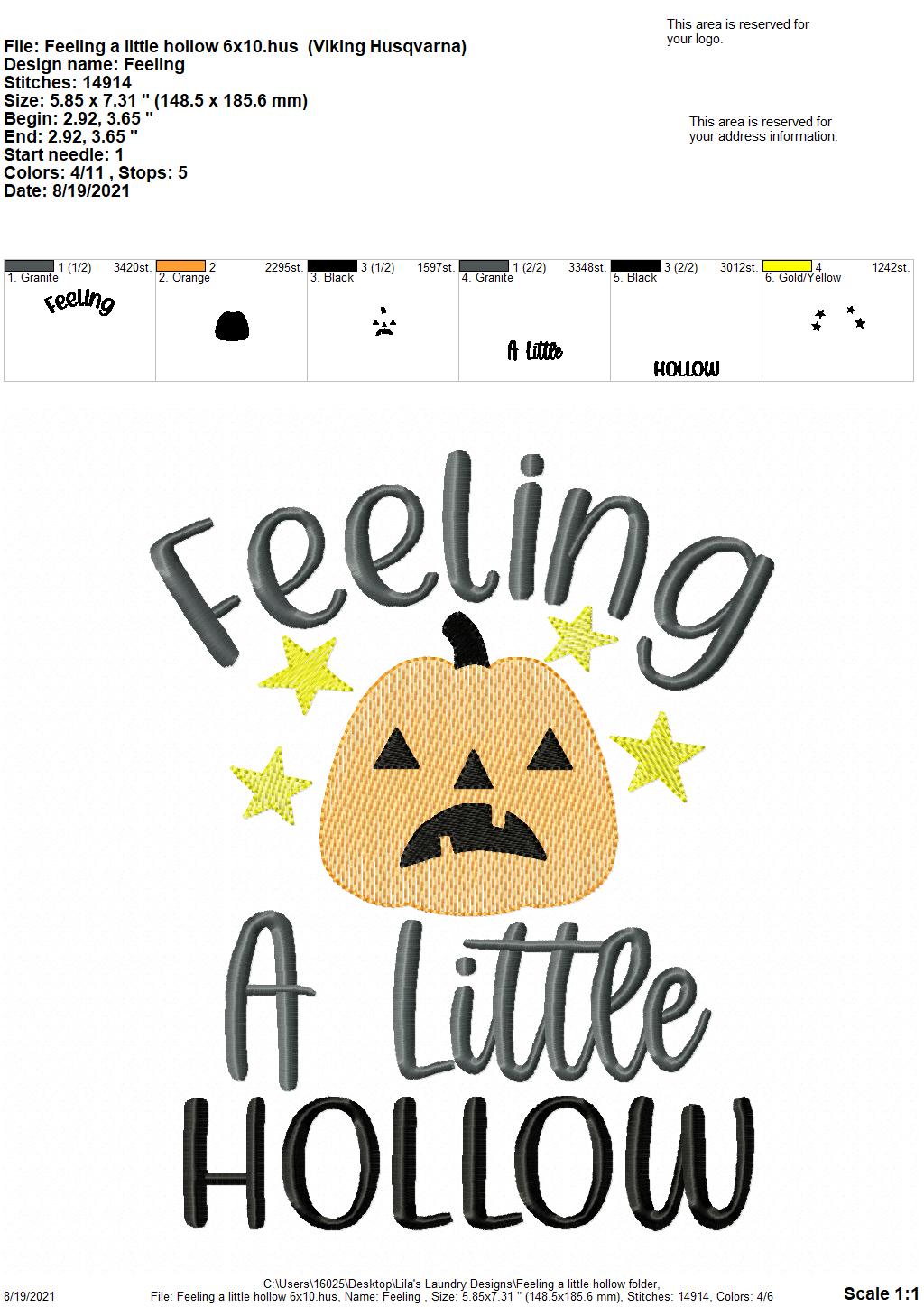 Feeling a Little Hollow - 3 sizes- Digital Embroidery Design