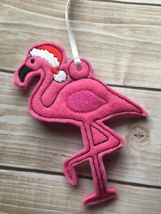 Flamingo Santa Ornaments 4x4 and 5x7 grouped included- Embroidery Design - DIGITAL Embroidery DESIGN