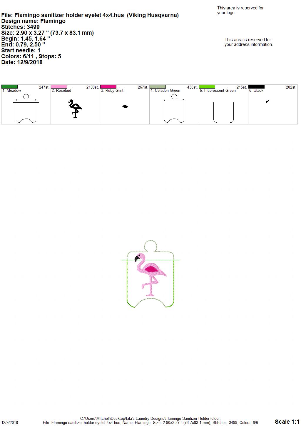Flamingo Sanitizer Holder - Embroidery Design - DIGITAL Embroidery DESIGN