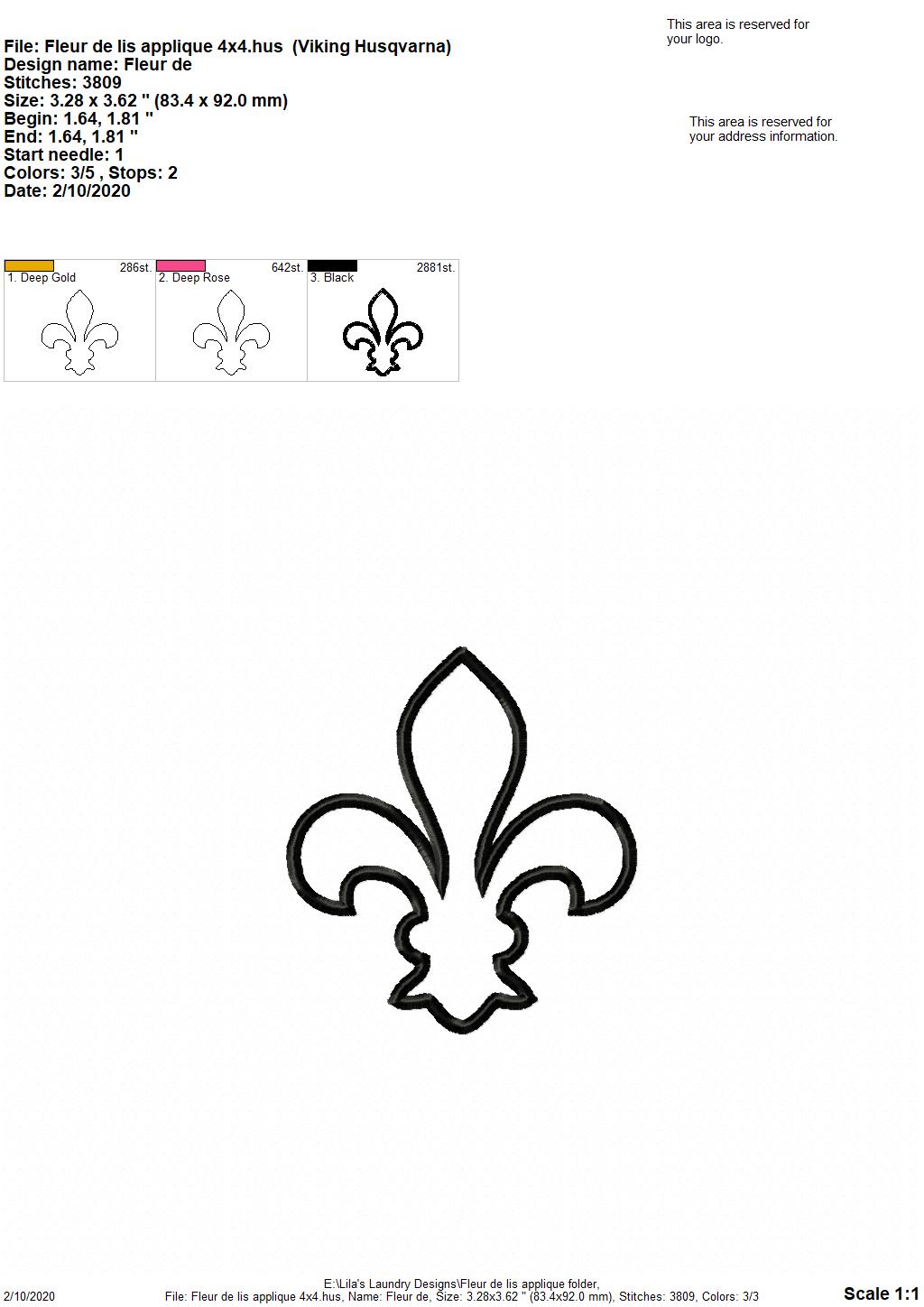 Fleur De Lis Applique - 3 Sizes - Digital Embroidery Design