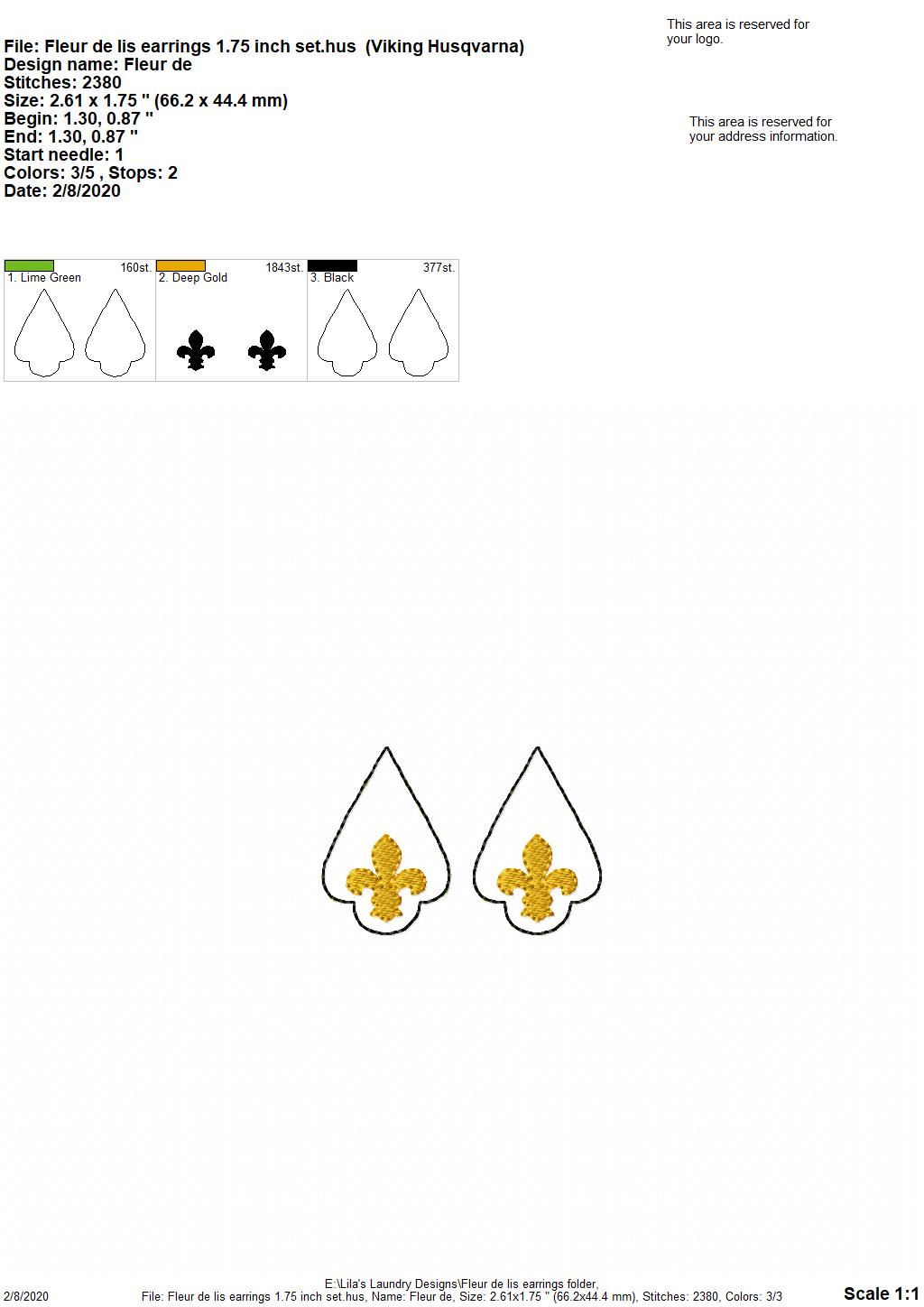 Fleur De Lis Earrings - 3 sizes - 4x4 and 5x7 Grouped- Digital Embroidery Design