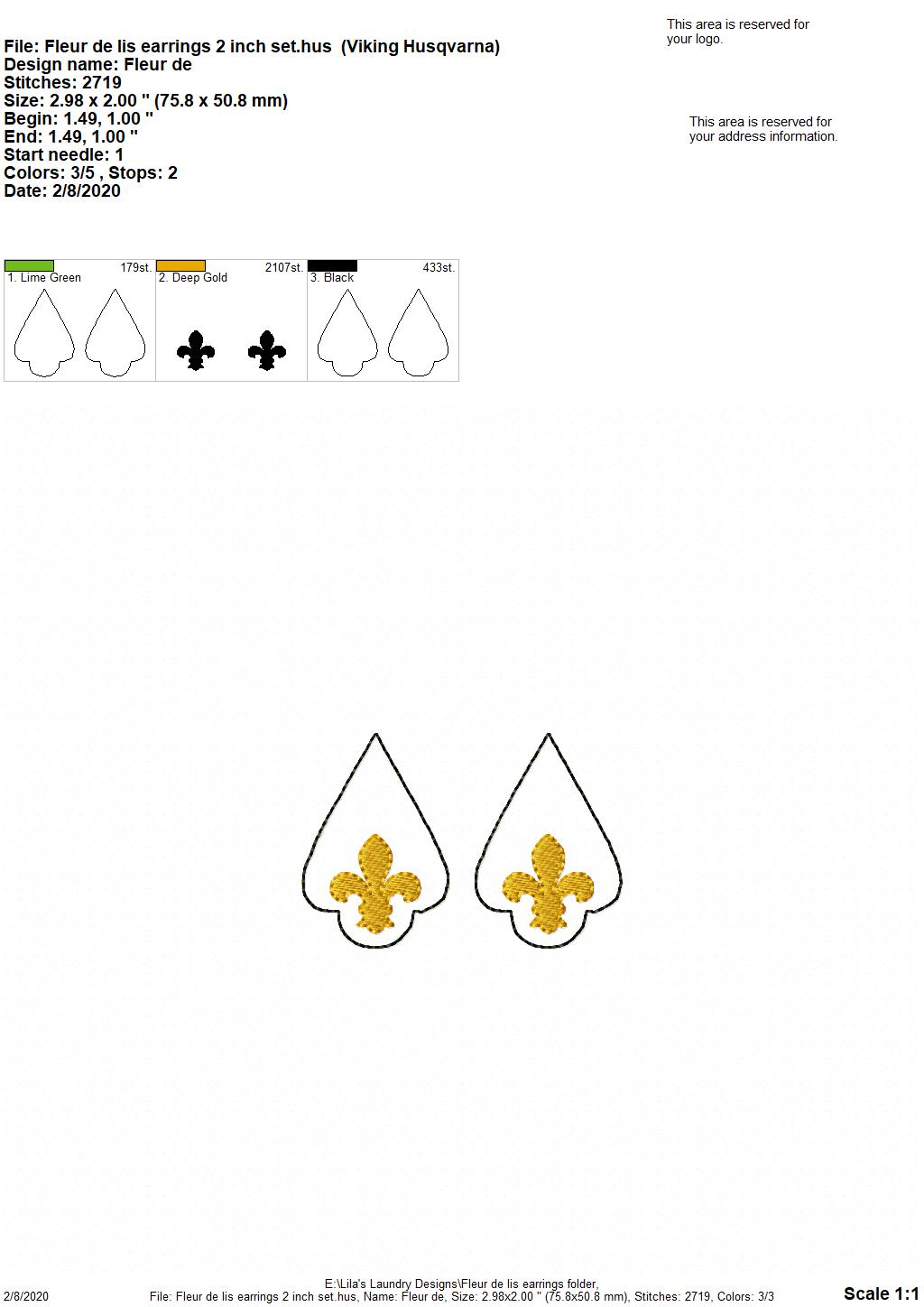 Fleur De Lis Earrings - 3 sizes - 4x4 and 5x7 Grouped- Digital Embroidery Design