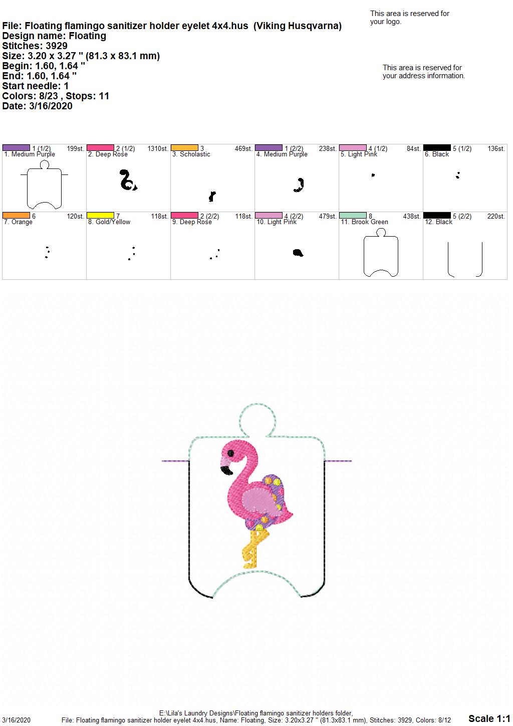 Floating Flamingo Sanitizer Holders - DIGITAL Embroidery DESIGN