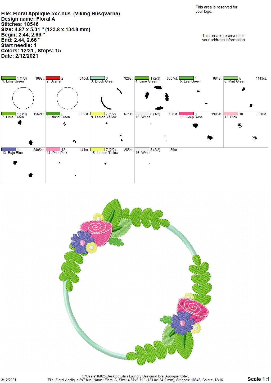 Floral Applique - 3 sizes- Digital Embroidery Design