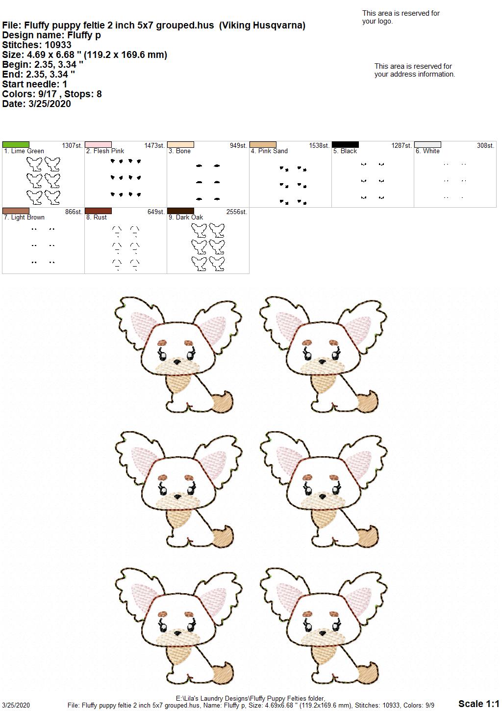 Fluffy Puppy Felties - 3 sizes - 4x4 and 5x7 Grouped- Digital Embroidery Design