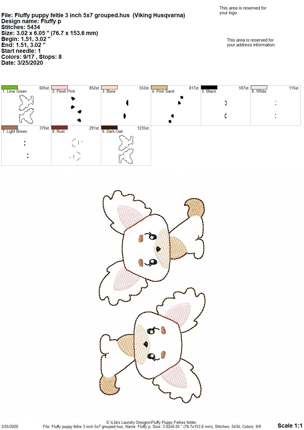 Fluffy Puppy Felties - 3 sizes - 4x4 and 5x7 Grouped- Digital Embroidery Design
