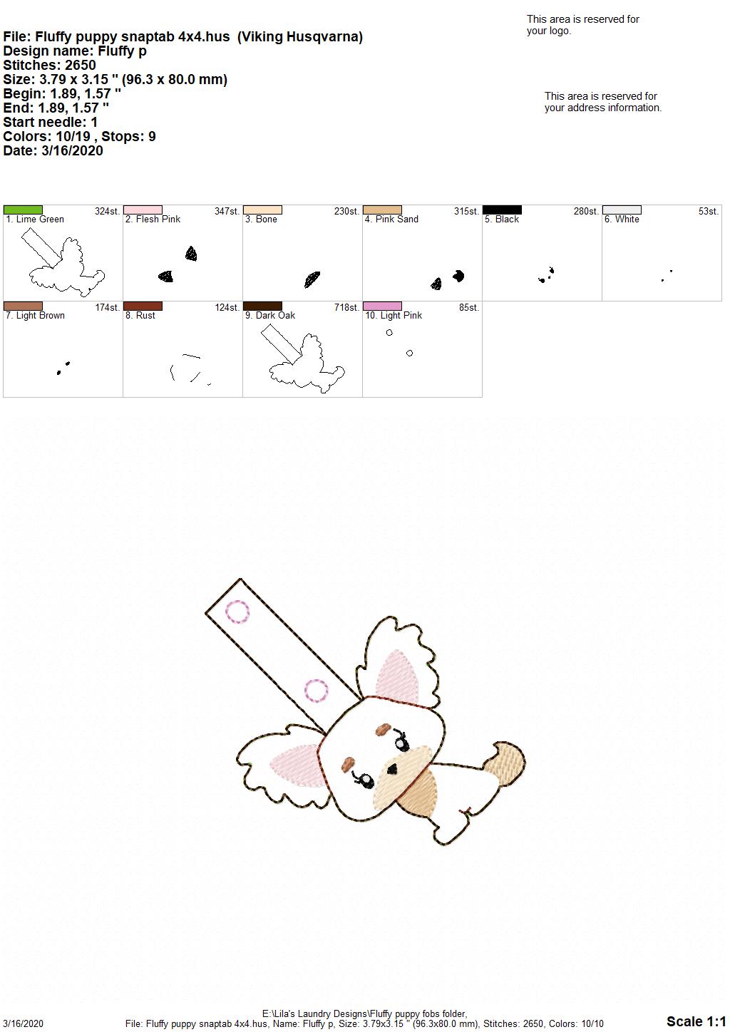 Fluffy Puppy Fobs -  DIGITAL Embroidery DESIGN