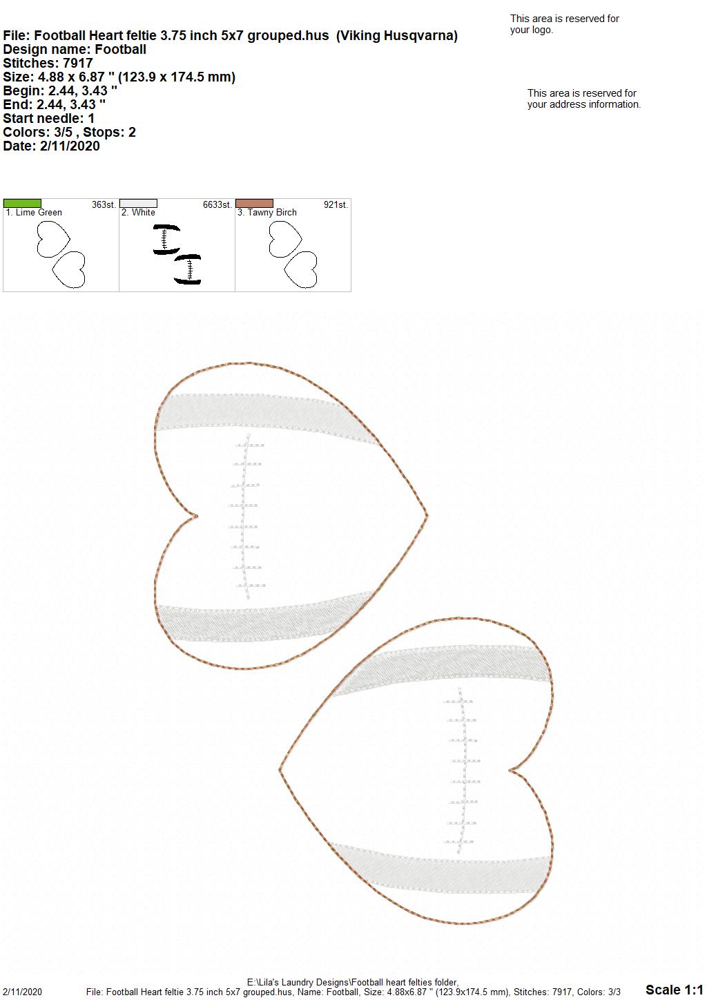 Football Heart Felties - 3 sizes - Digital Embroidery Design