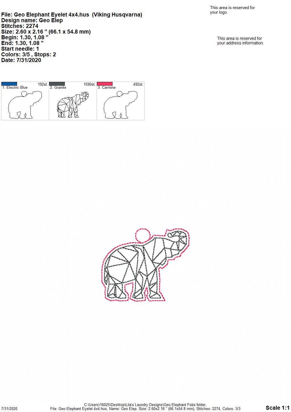 Geo Elephant Fobs - DIGITAL Embroidery DESIGN