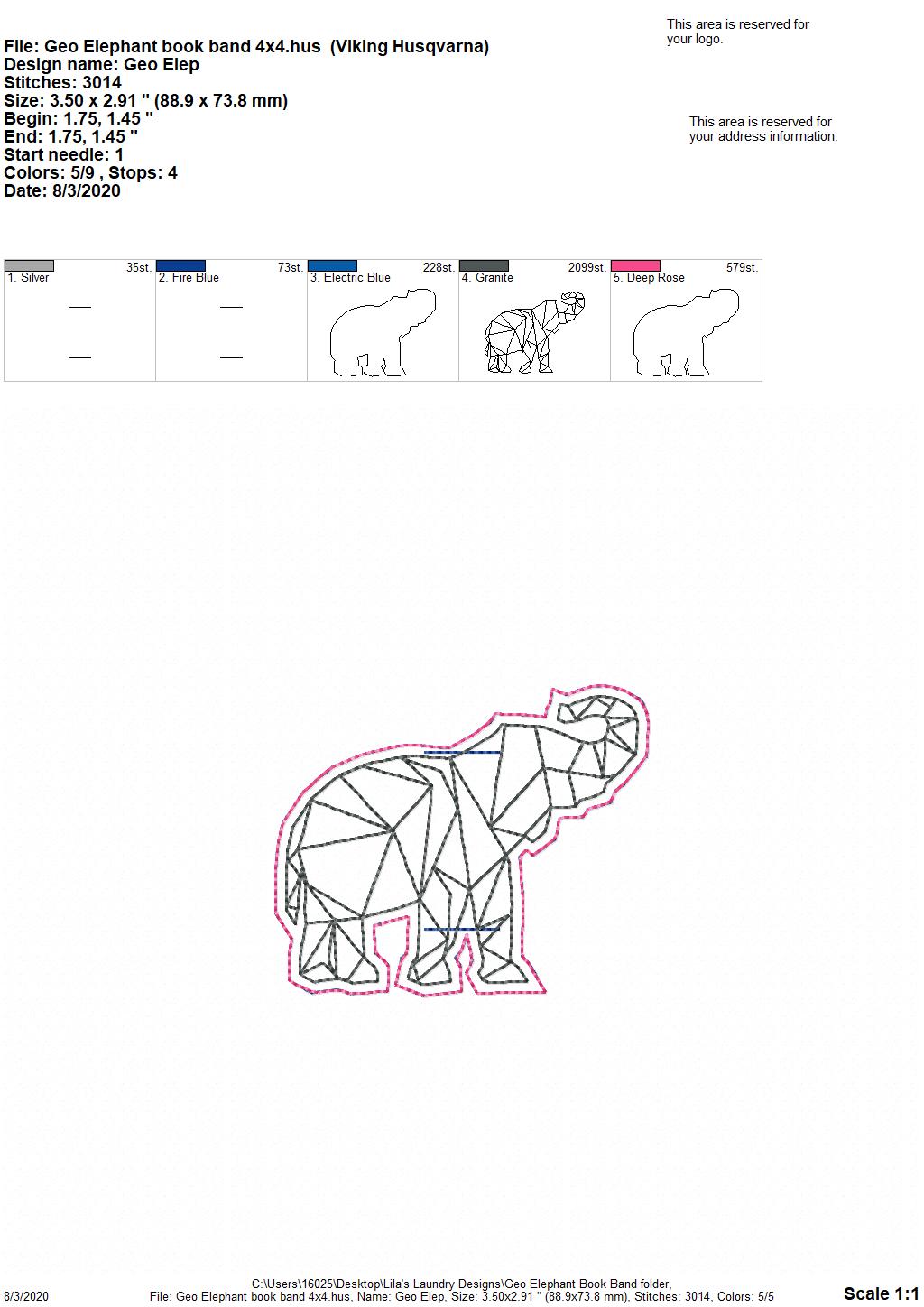 Geo Elephant Book Band - Digital Embroidery Design