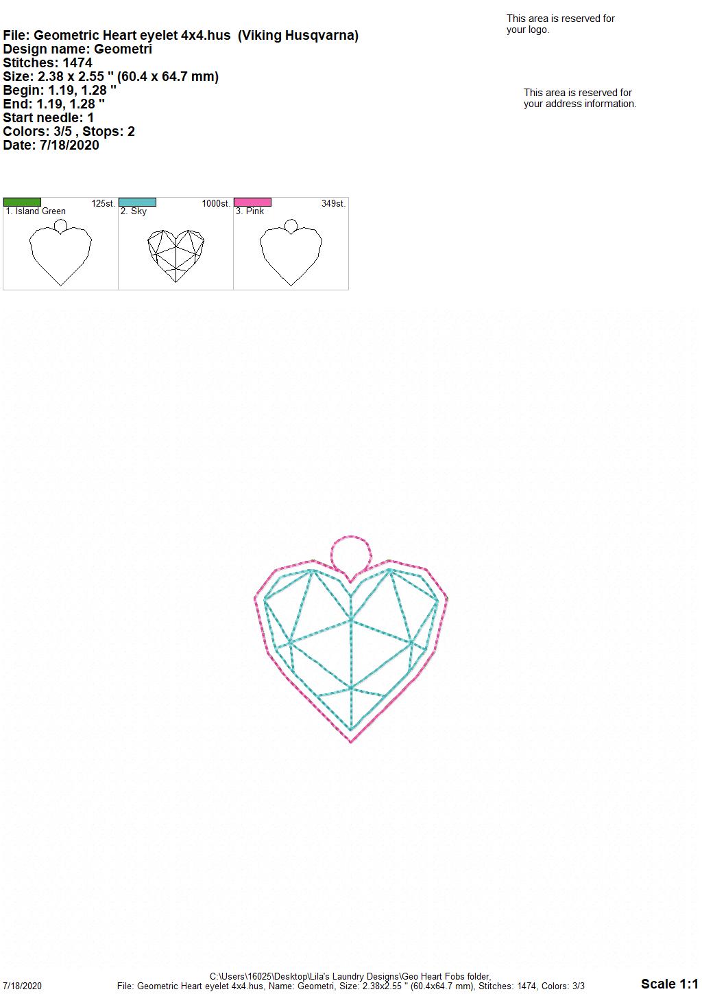 Geo Heart Fobs - DIGITAL Embroidery DESIGN