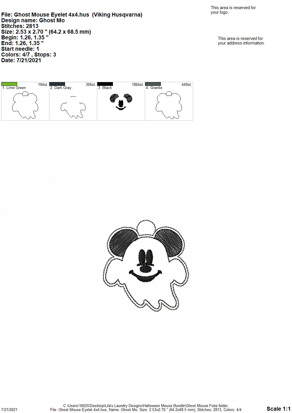 Ghost Mouse Fobs - DIGITAL Embroidery DESIGN