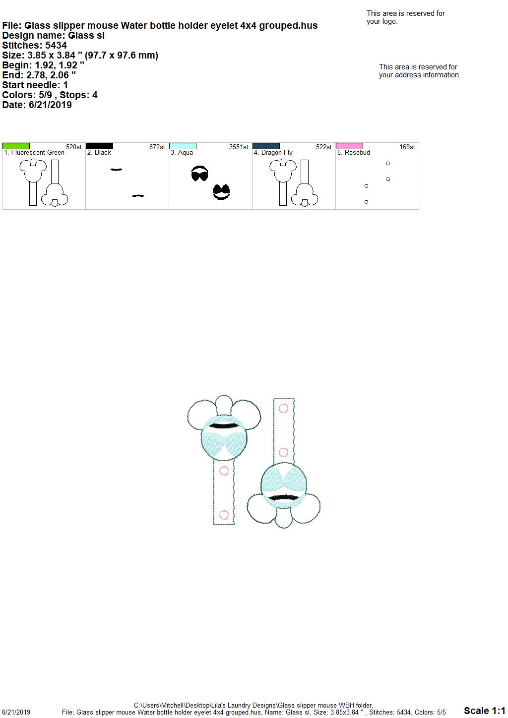 Glass Slipper Princess Water Bottle Holders - DIGITAL Embroidery DESIGN