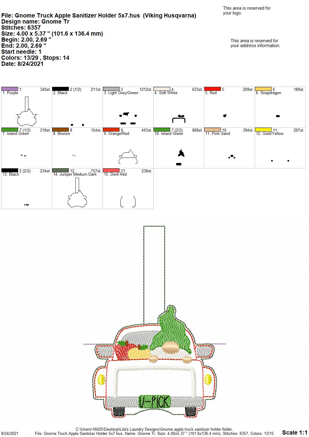 Gnome Apple Truck Sanitizer Holder - DIGITAL Embroidery DESIGN