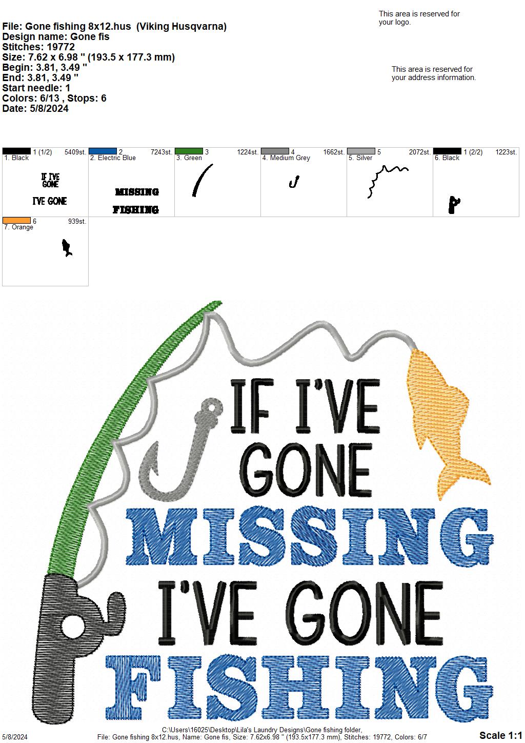 Gone Fishing - 4 Sizes - Digital Embroidery Design