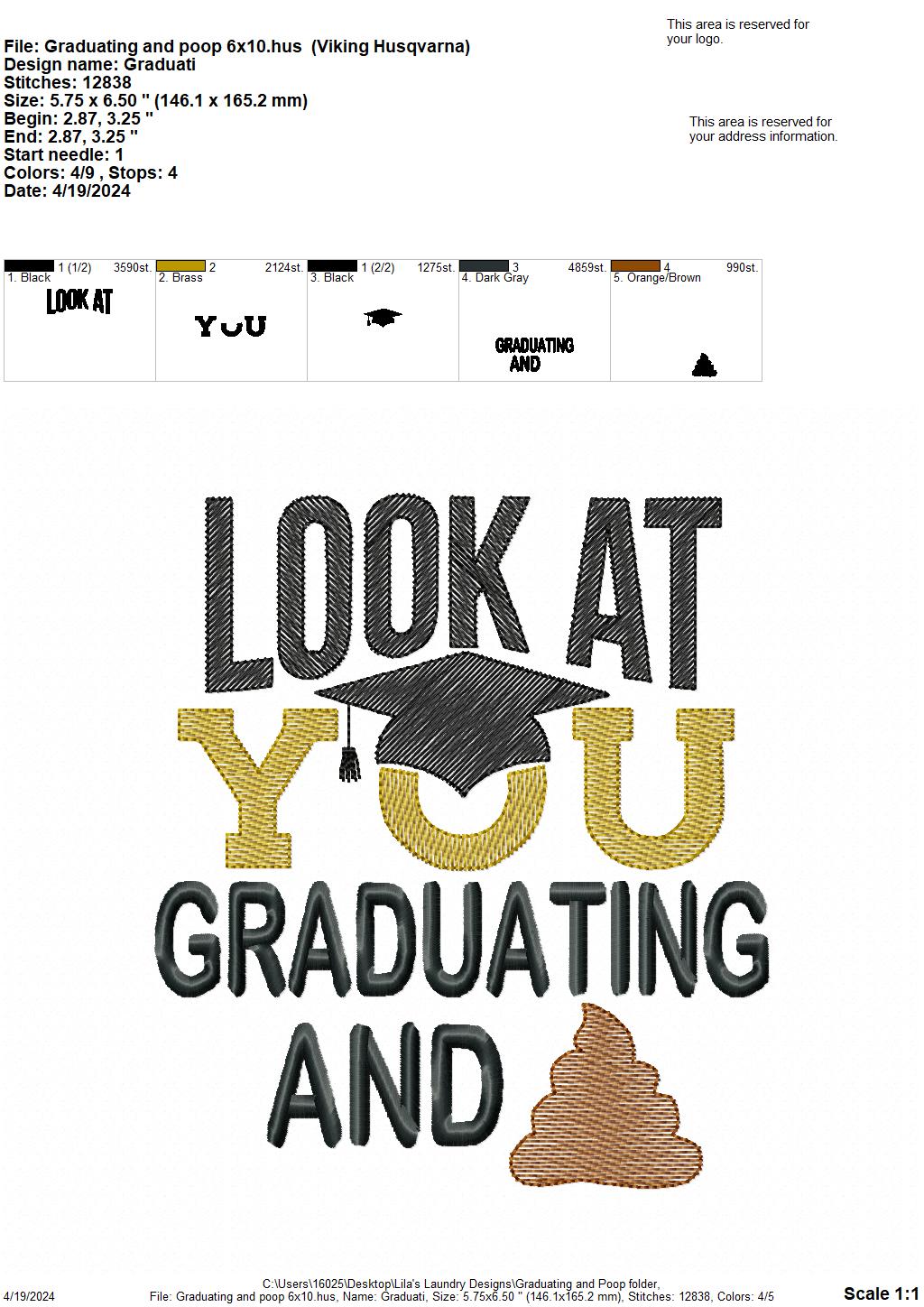 Graduation and Poop - 4 Sizes - Digital Embroidery Design