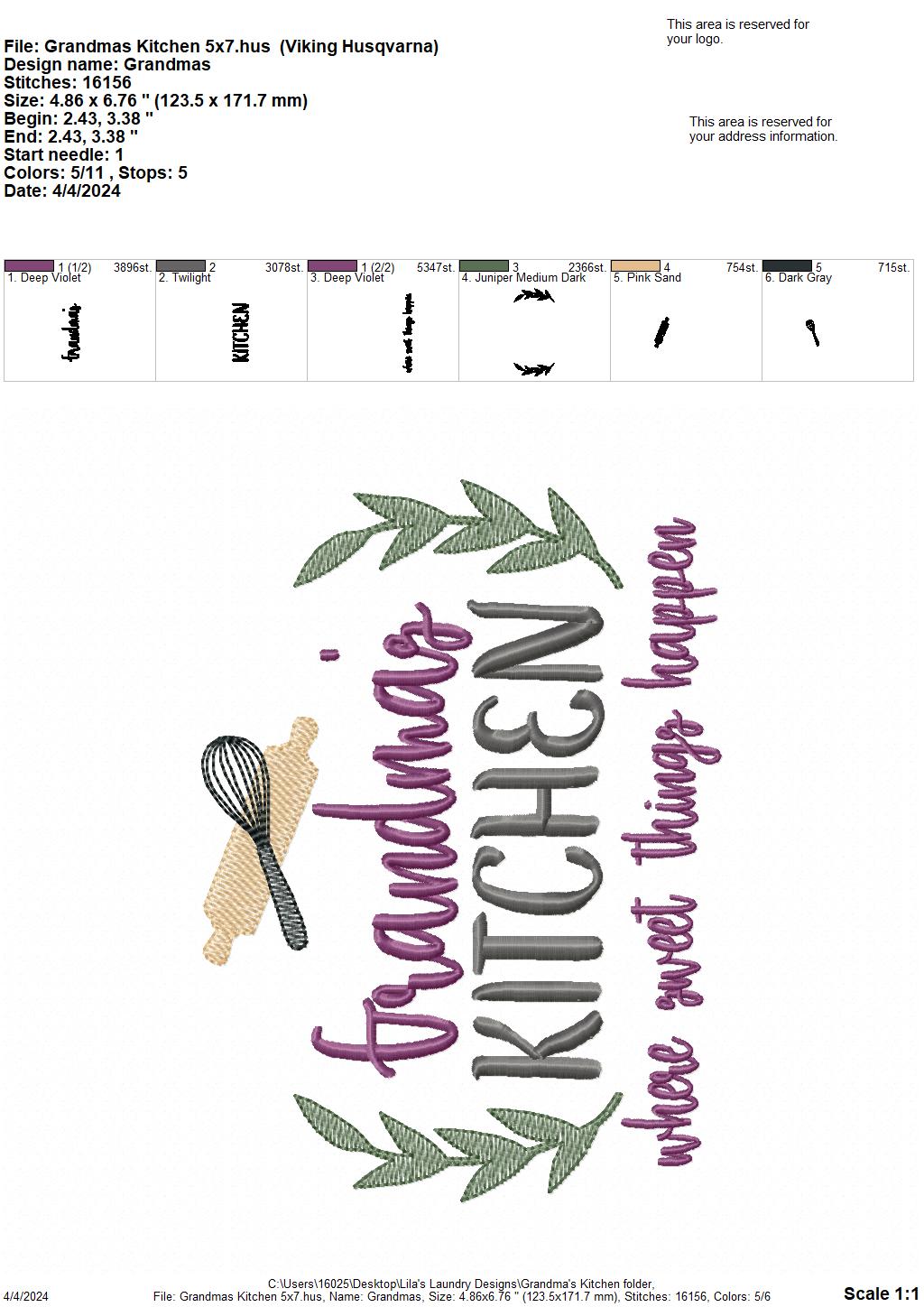 Grandma's Kitchen - 3 Sizes - Digital Embroidery Design