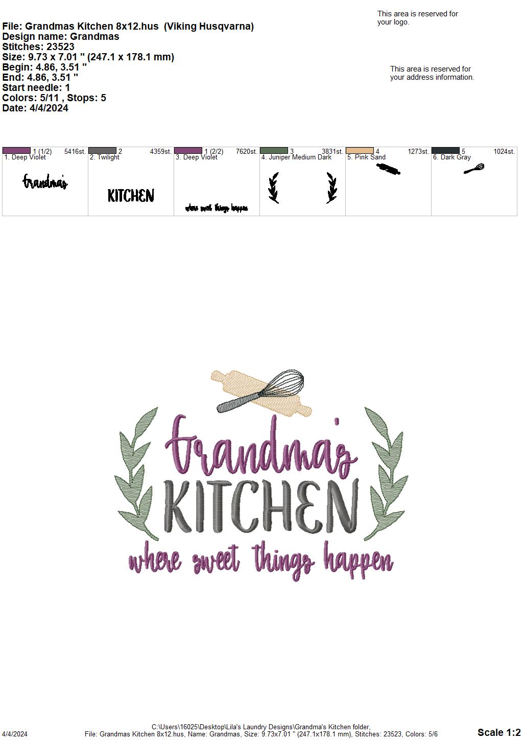 Grandma's Kitchen - 3 Sizes - Digital Embroidery Design