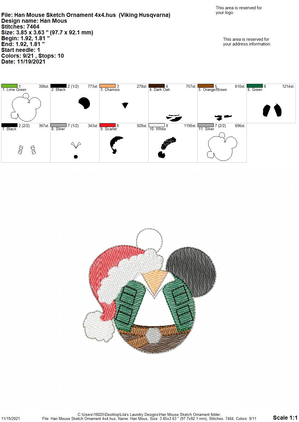 Han Mouse Sketch Ornament - Digital Embroidery Design