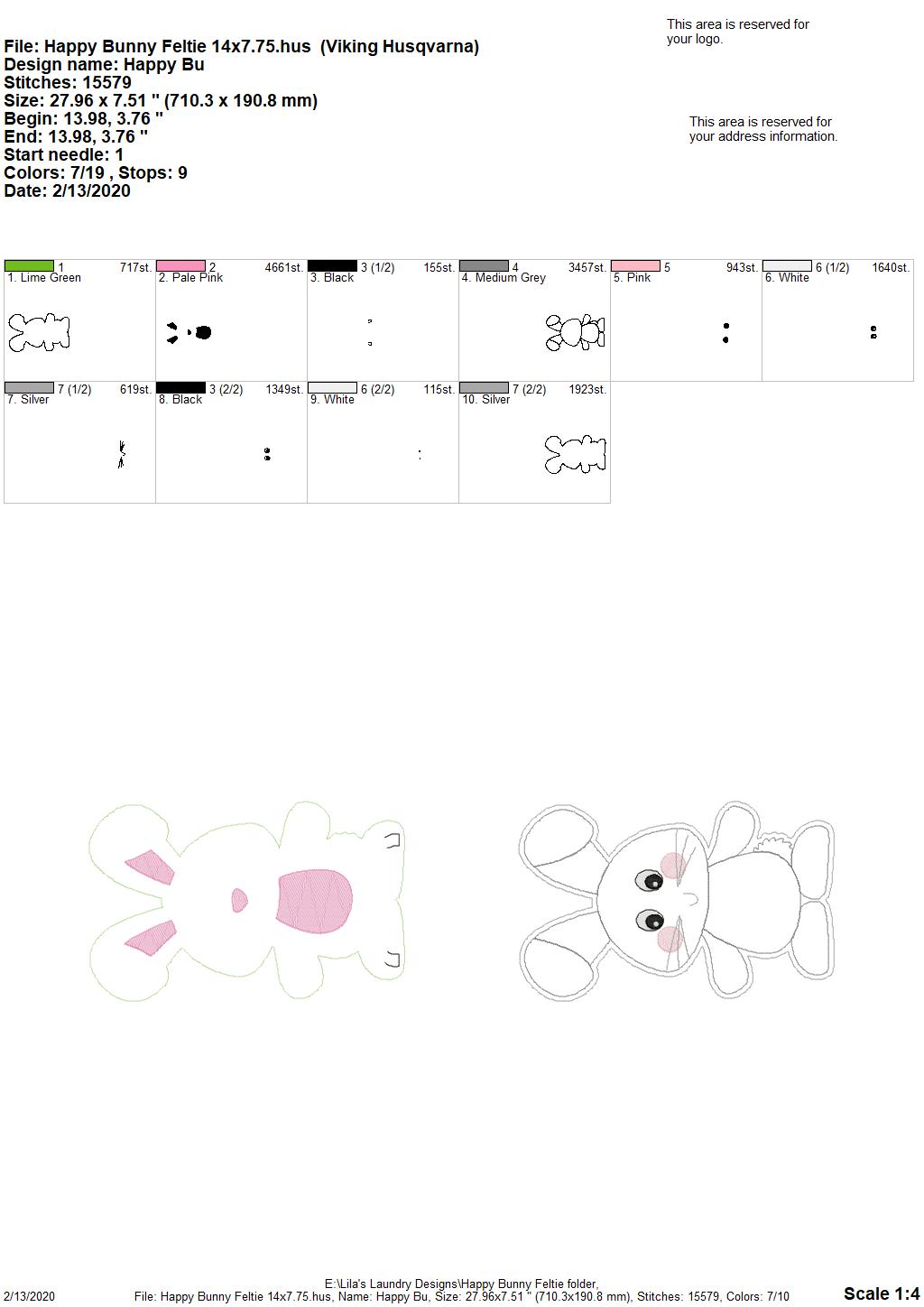 Happy Bunny Felties - 5 sizes - Digital Embroidery Design