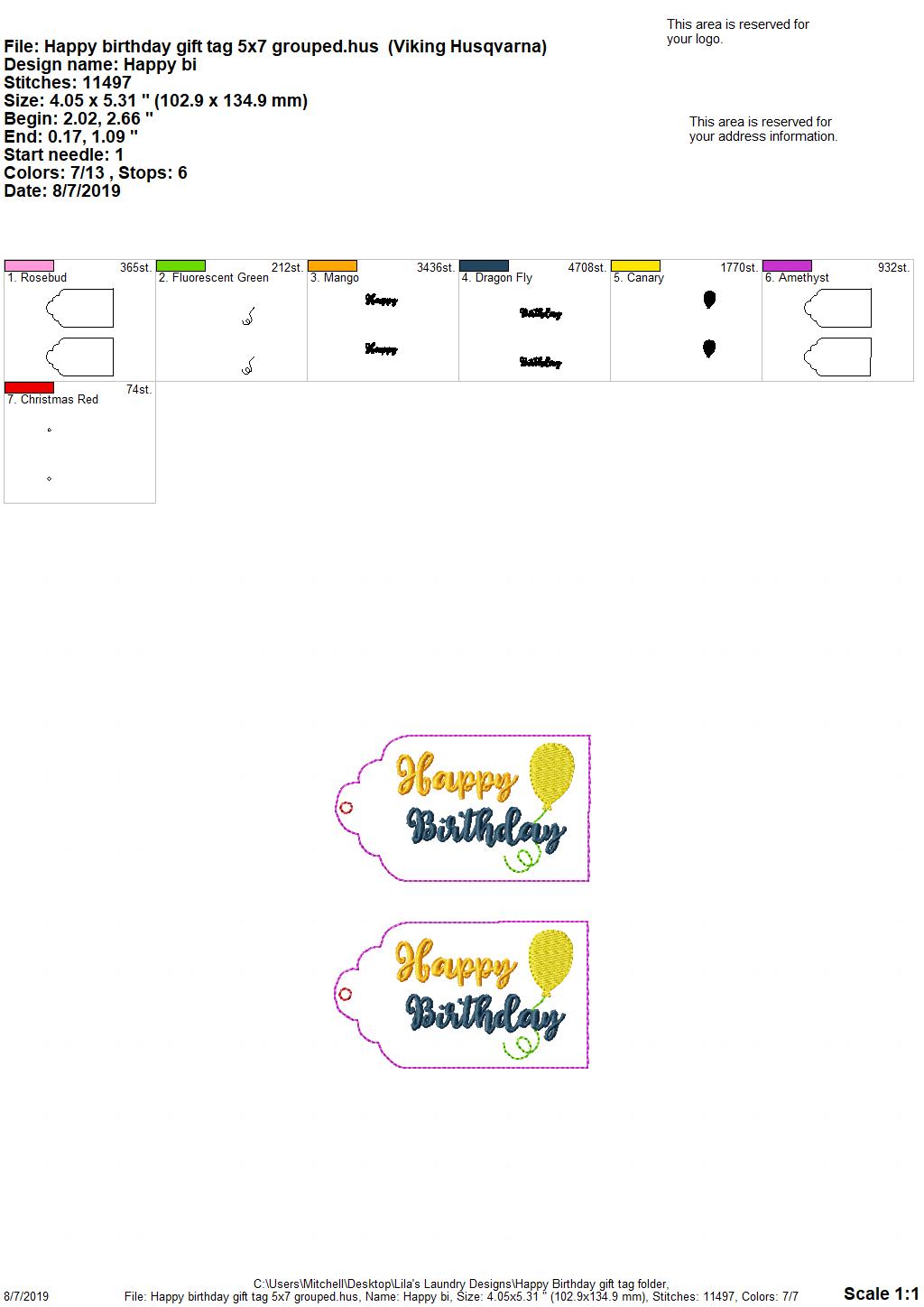 Happy Birthday Gift Tag Feltie - Digital Embroidery Design