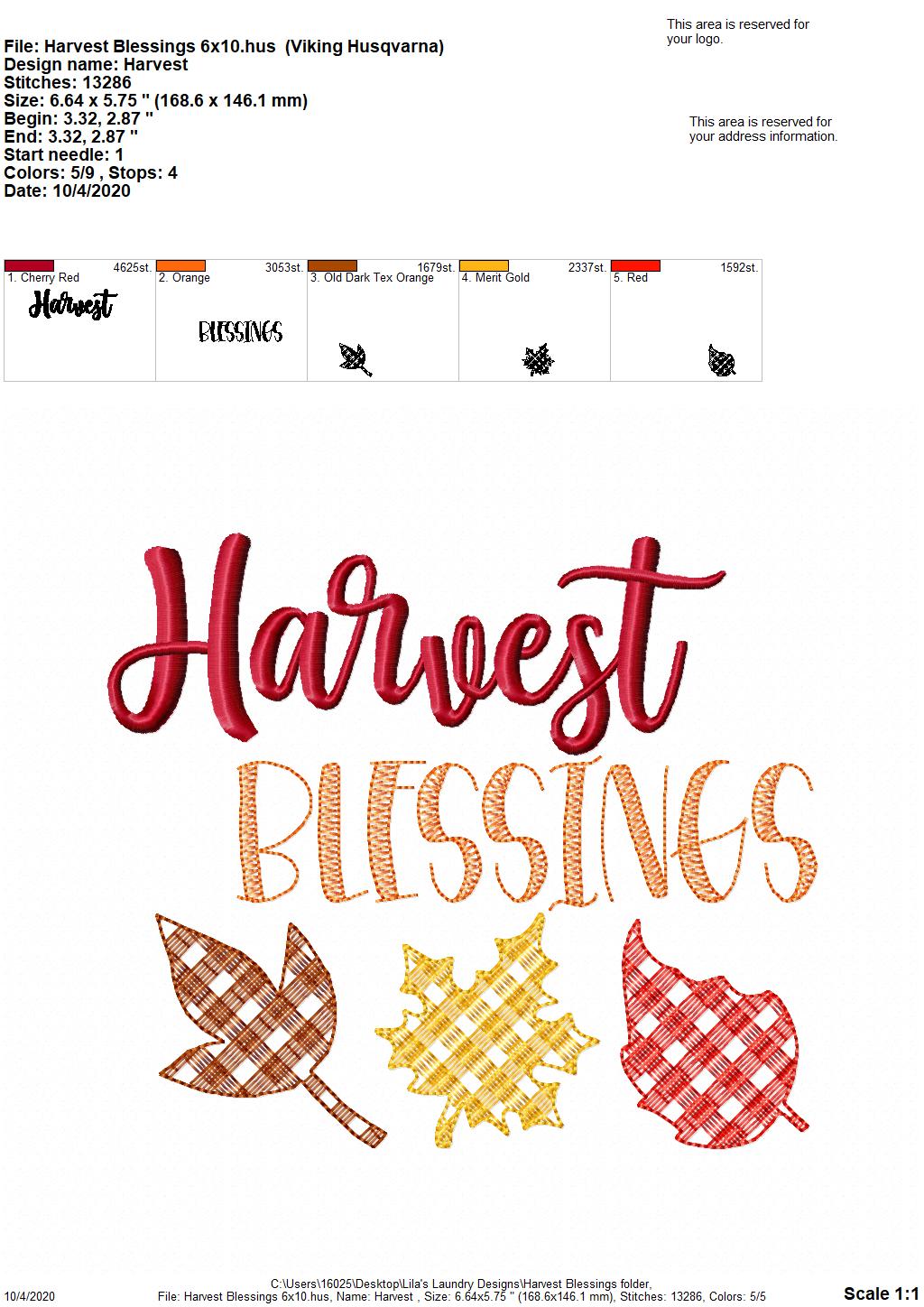 Harvest Blessings - 2 Sizes - Digital Embroidery Design