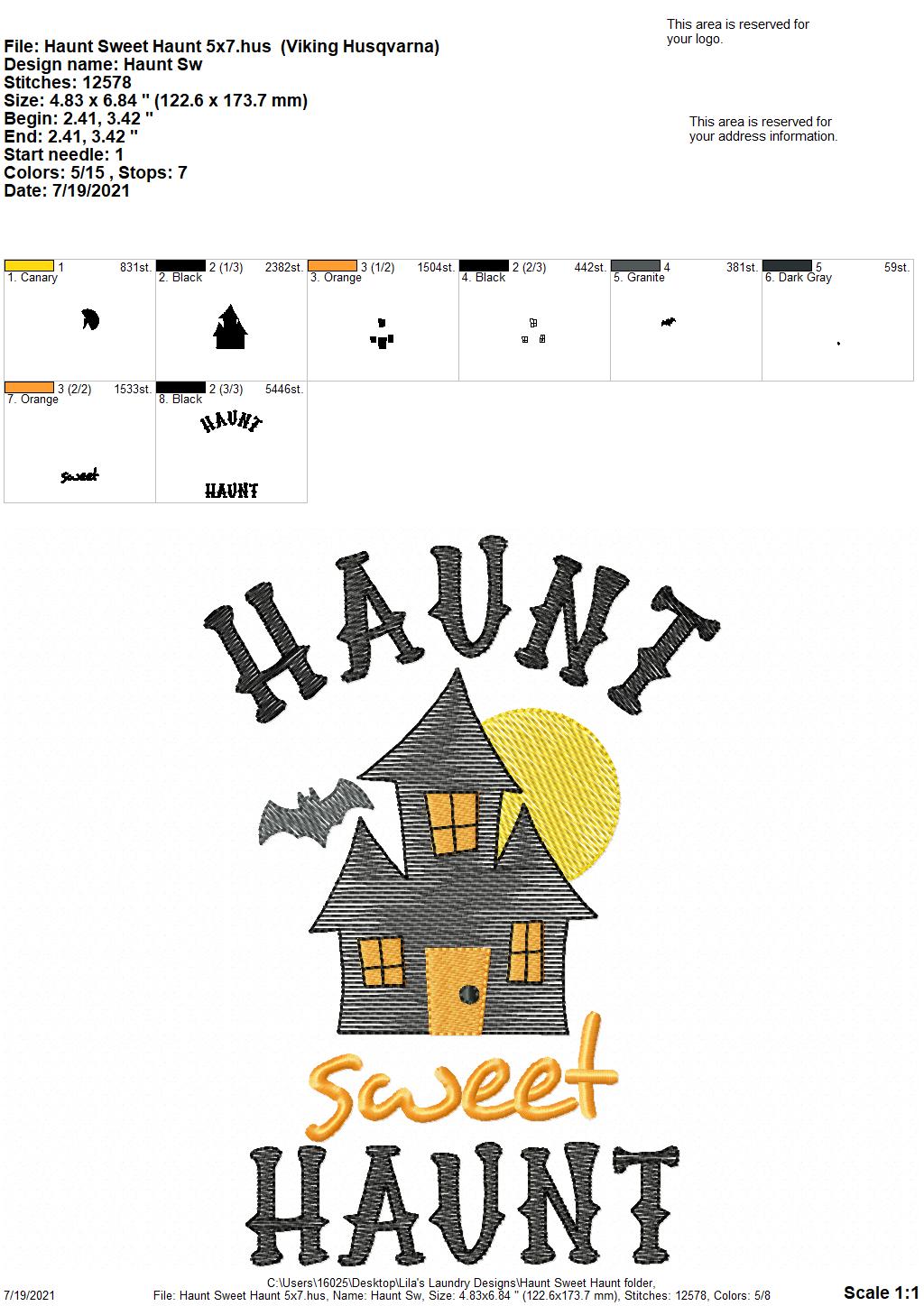 Haunt Sweet Haunt - 3 sizes- Digital Embroidery Design