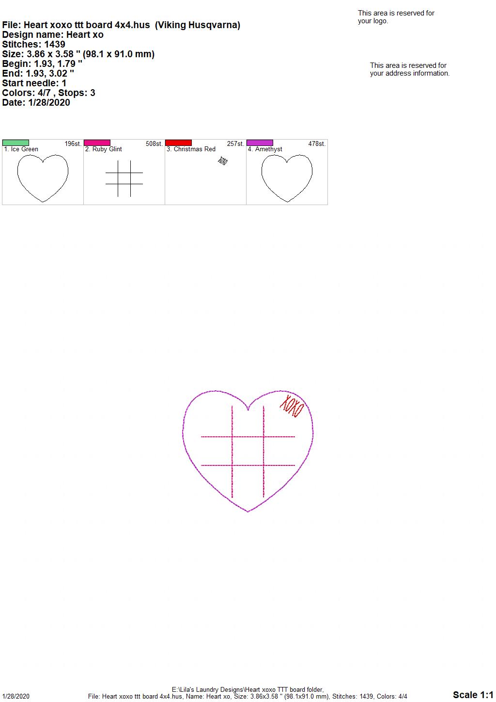 Heart XOXO Tic Tac Toe Board - Digital Embroidery Design