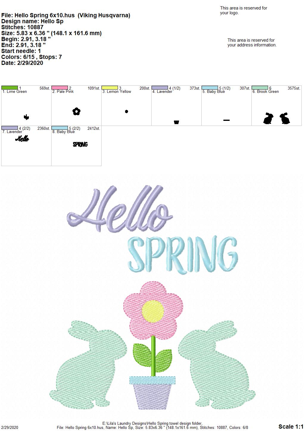 Hello Spring - 3 Sizes - Digital Embroidery Design