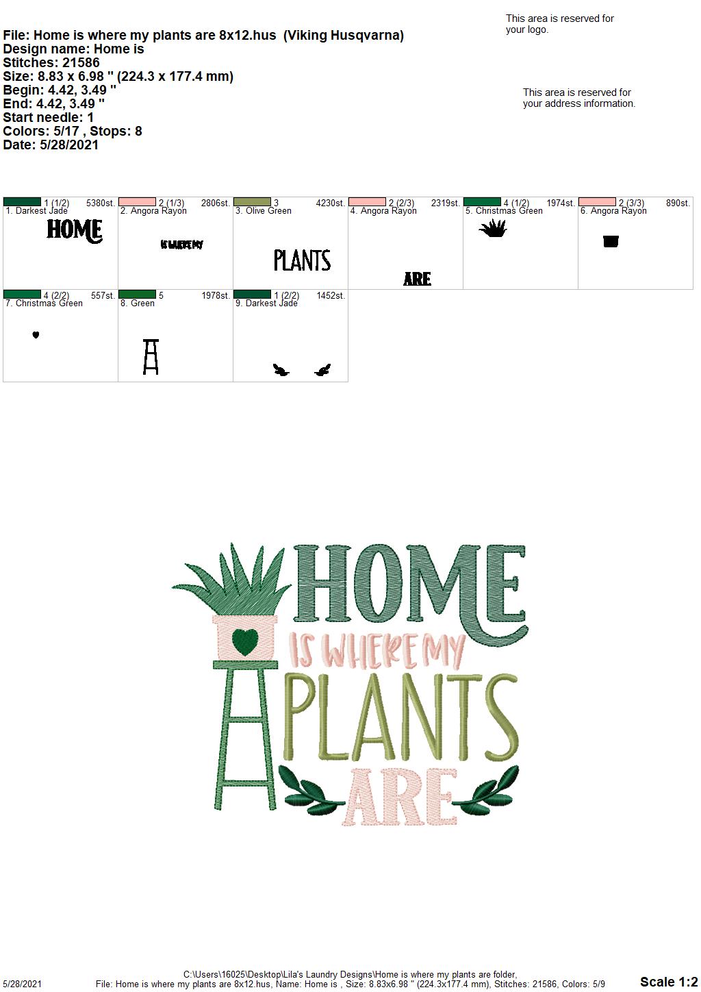 Home is Where My Plants Are - 3 sizes- Digital Embroidery Design