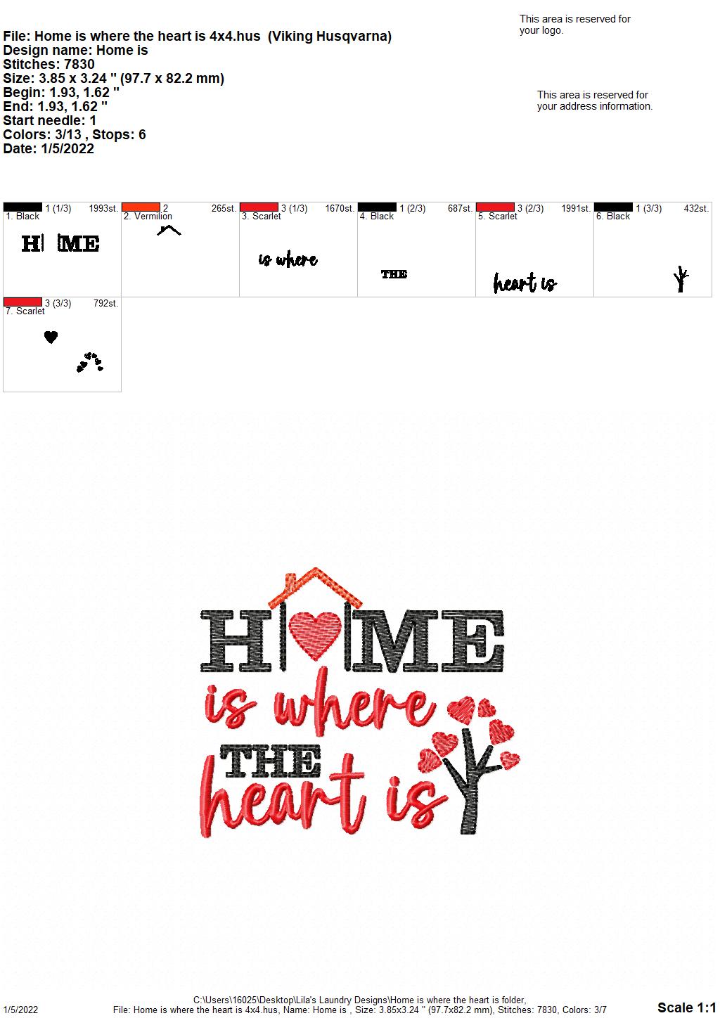 Home is Where the Heart Is - 4 sizes- Digital Embroidery Design