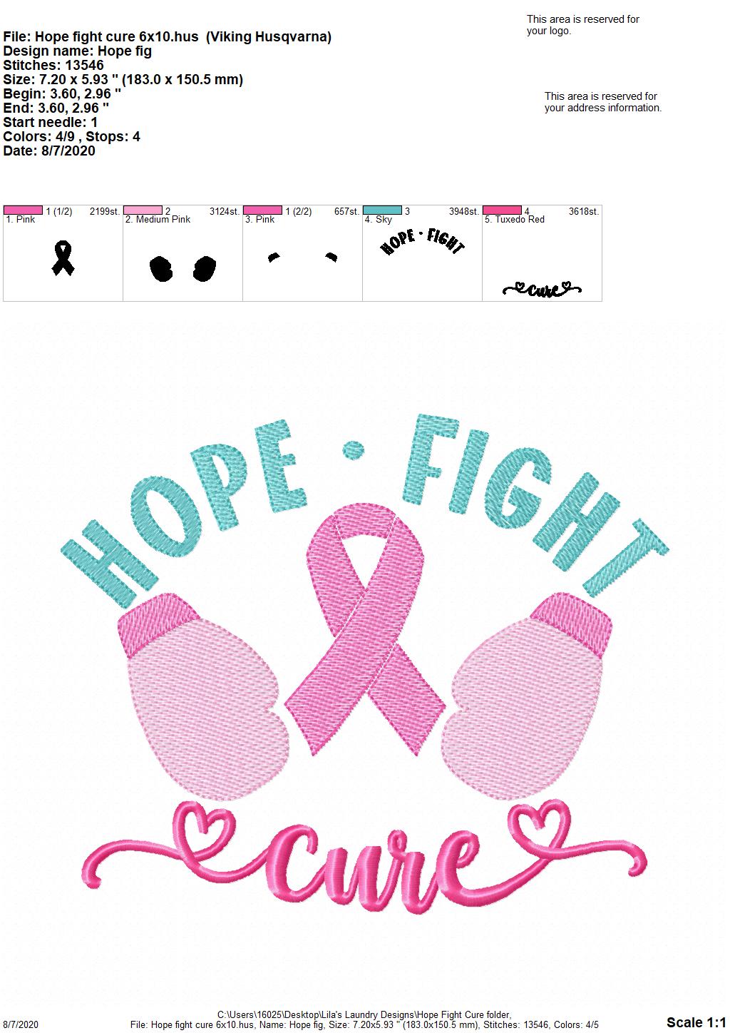 Hope Fight Cure - 2 Sizes - Digital Embroidery Design