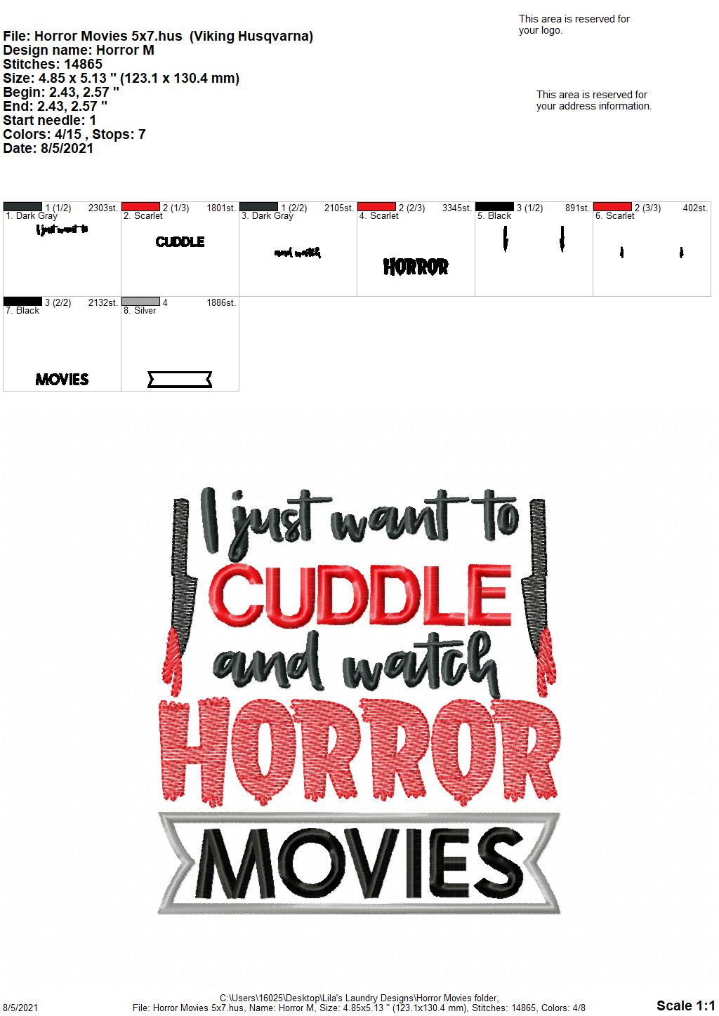 Horror Movies - 3 sizes- Digital Embroidery Design