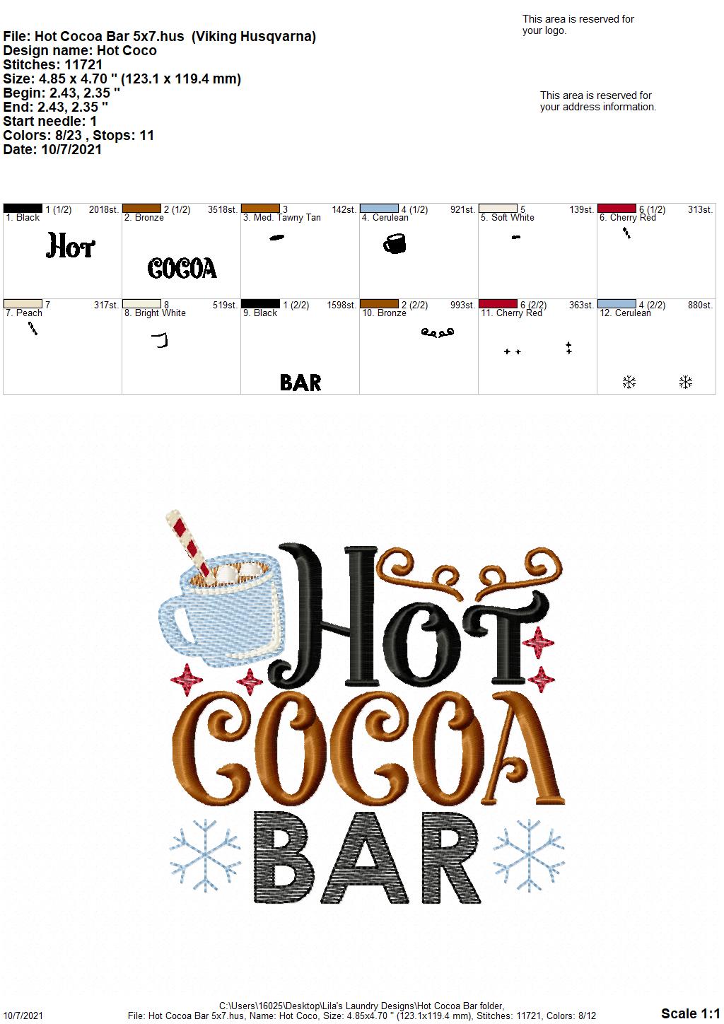 Hot Cocoa Bar - 4 sizes- Digital Embroidery Design