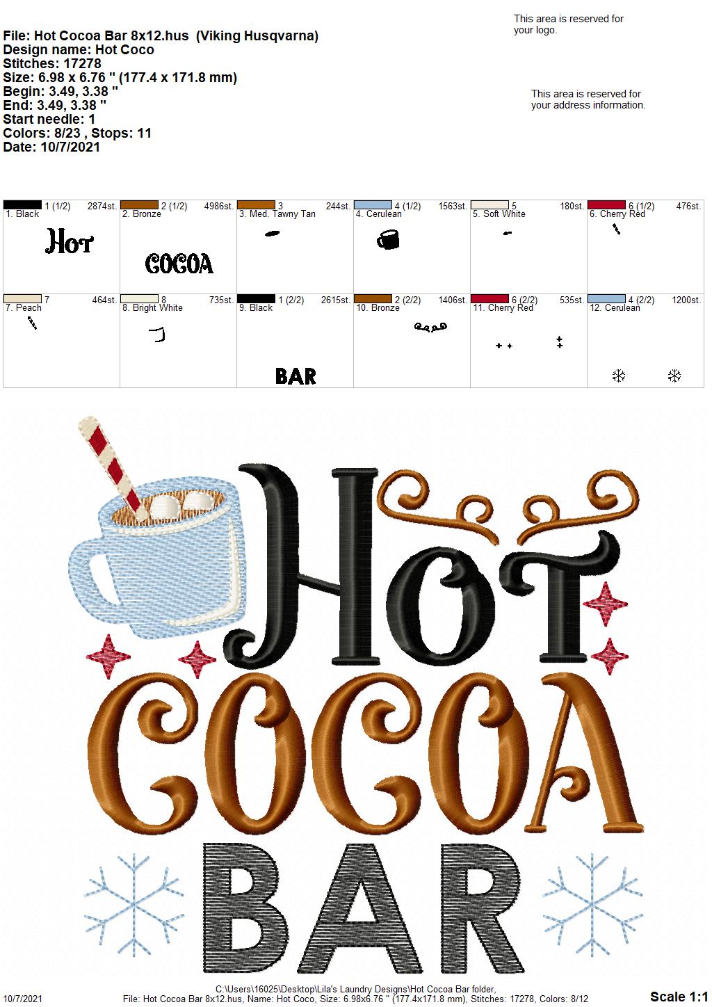 Hot Cocoa Bar - 4 sizes- Digital Embroidery Design