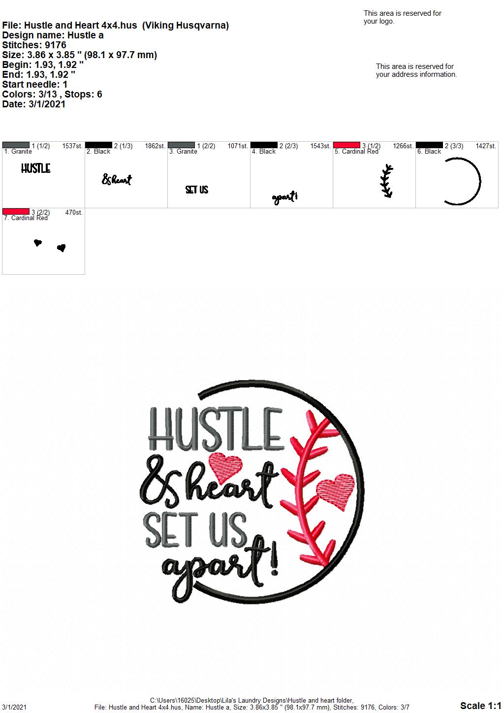 Hustle and Heart - 4 sizes- Digital Embroidery Design