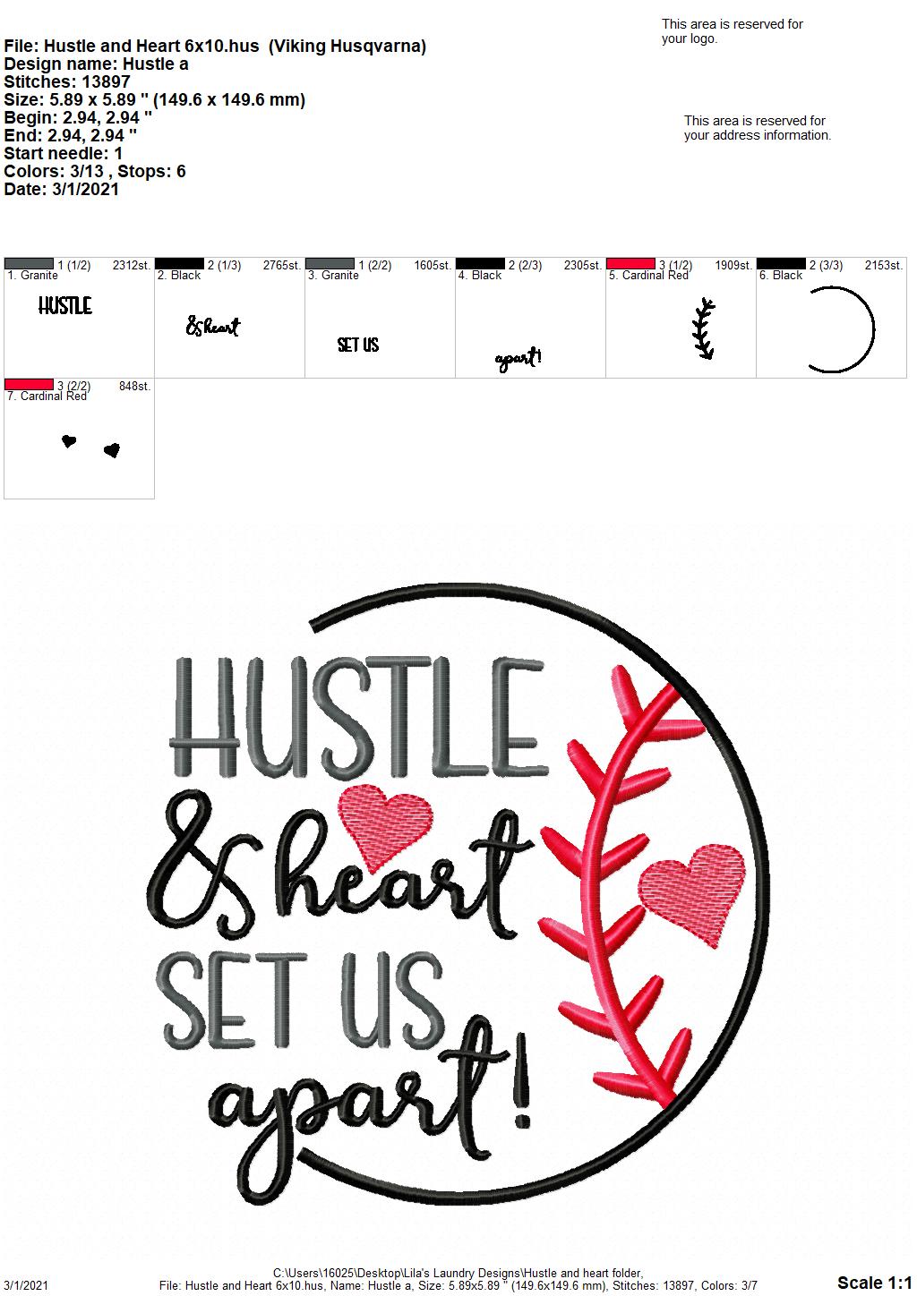 Hustle and Heart - 4 sizes- Digital Embroidery Design