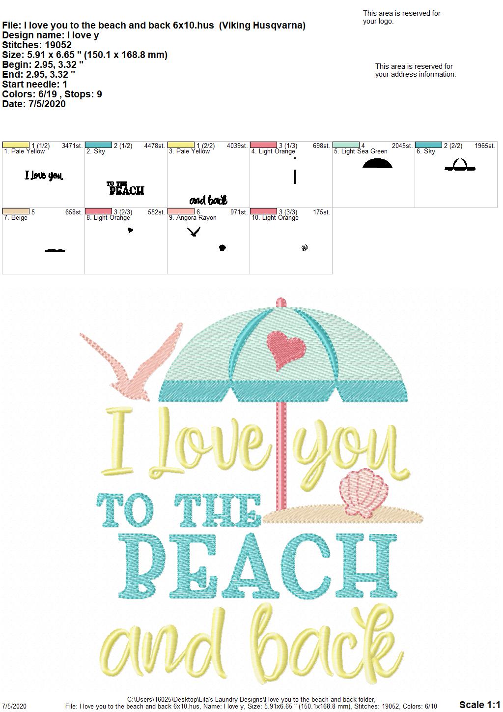 I Love You To The Beach And Back - 3 Sizes - Digital Embroidery Design