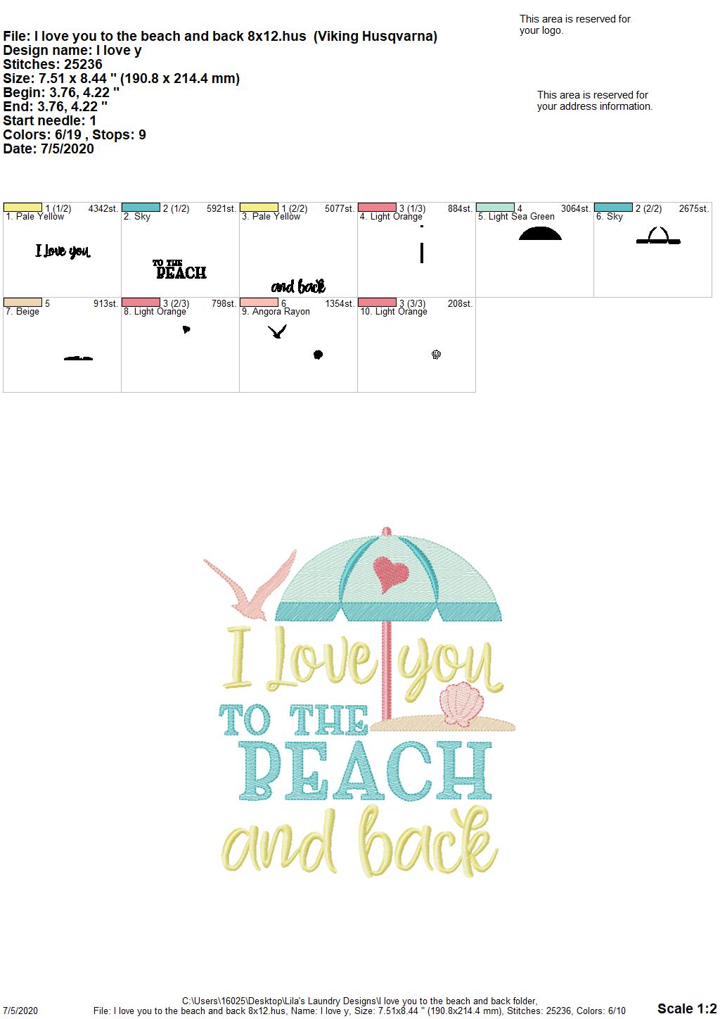 I Love You To The Beach And Back - 3 Sizes - Digital Embroidery Design