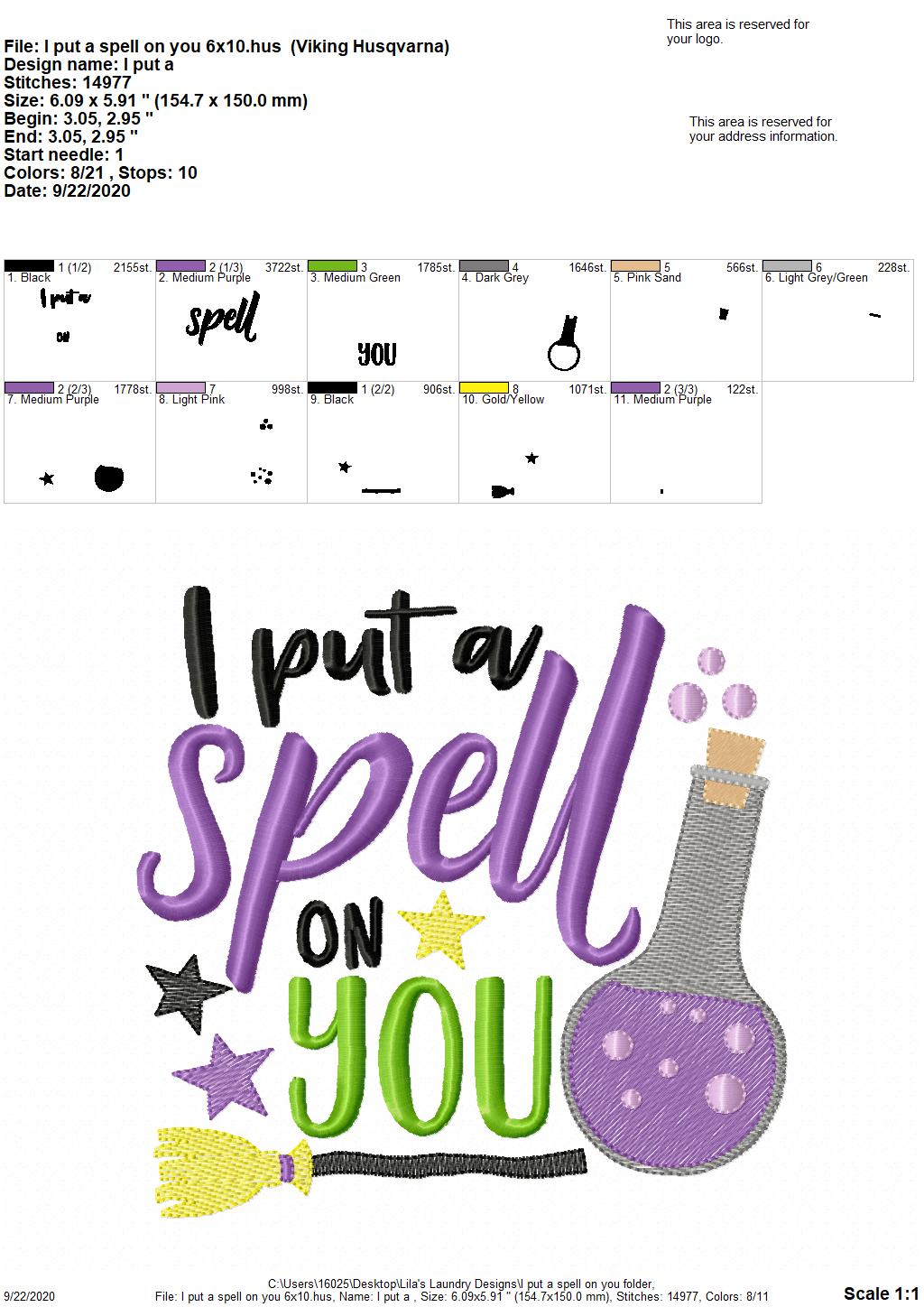 I put a spell on you - 4 Sizes - Digital Embroidery Design