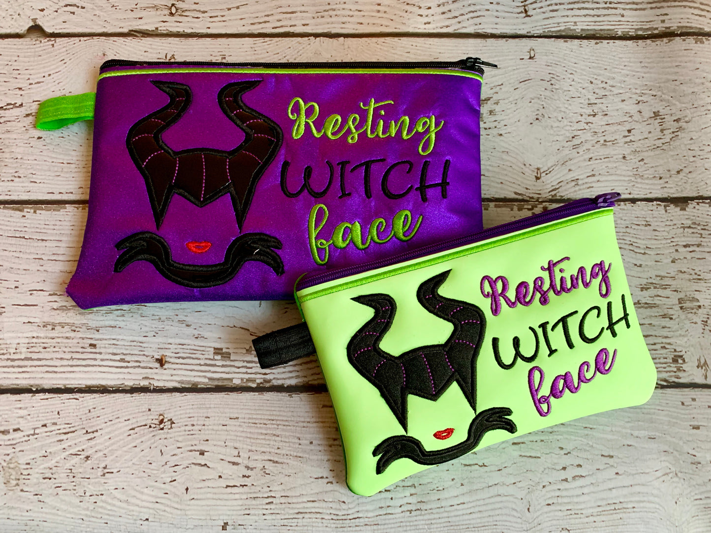 Resting Witch Face Zipper Bag - 2 sizes - Digital Embroidery Design