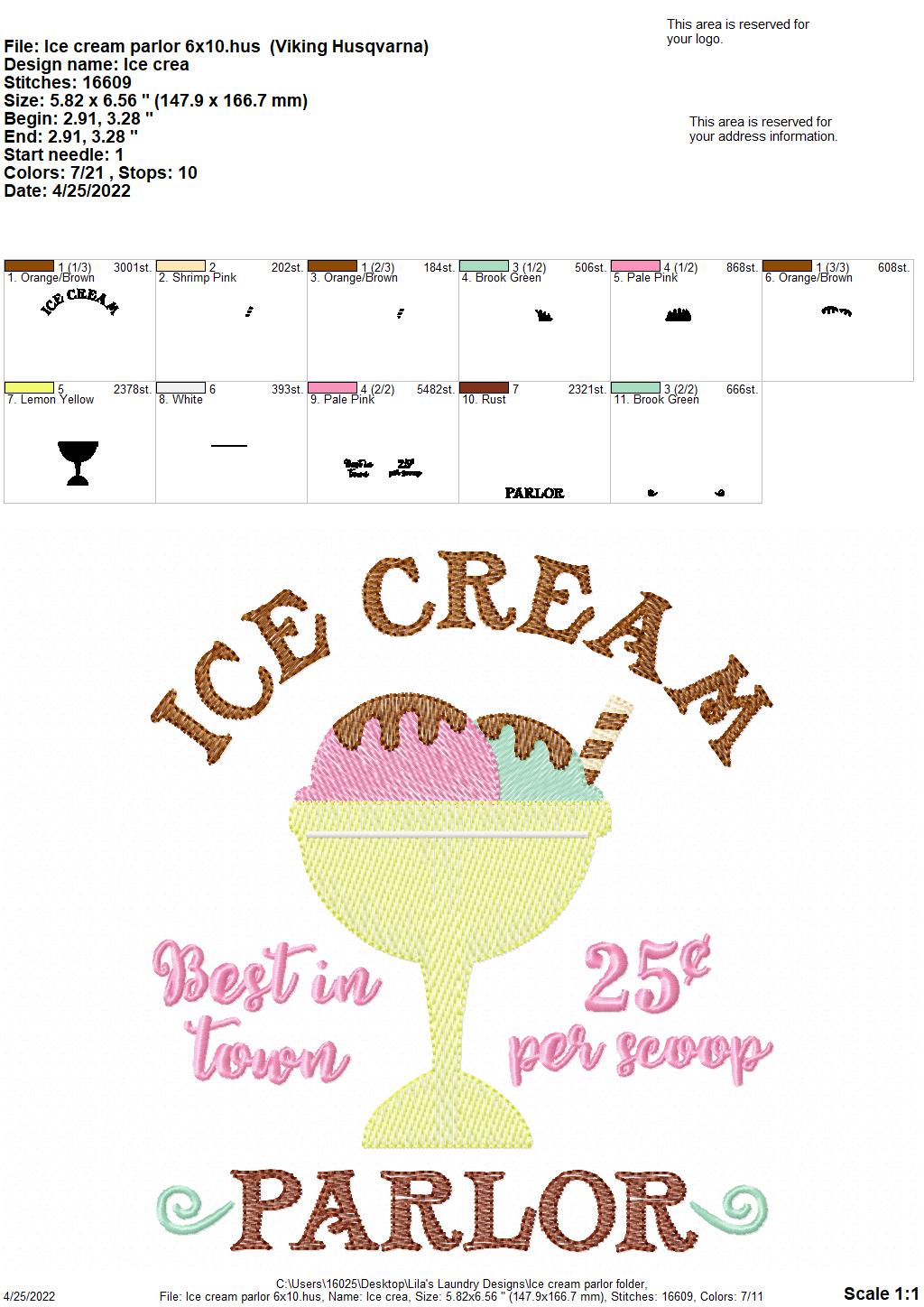 Ice Cream Parlor - 3 sizes- Digital Embroidery Design